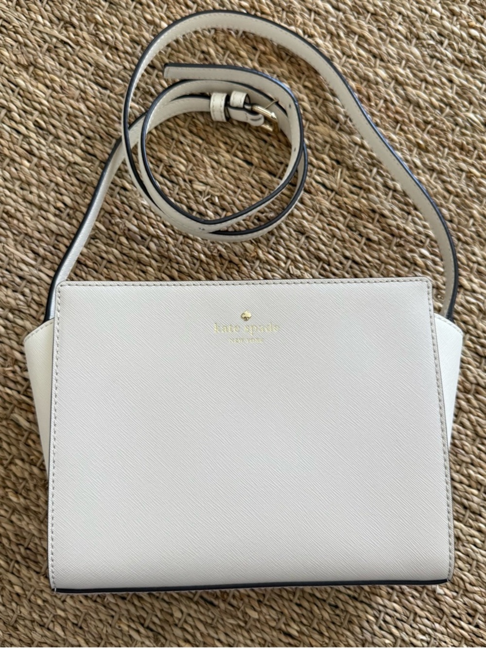 kate spade White Saffiano Leather Crossbody with Gold Logo